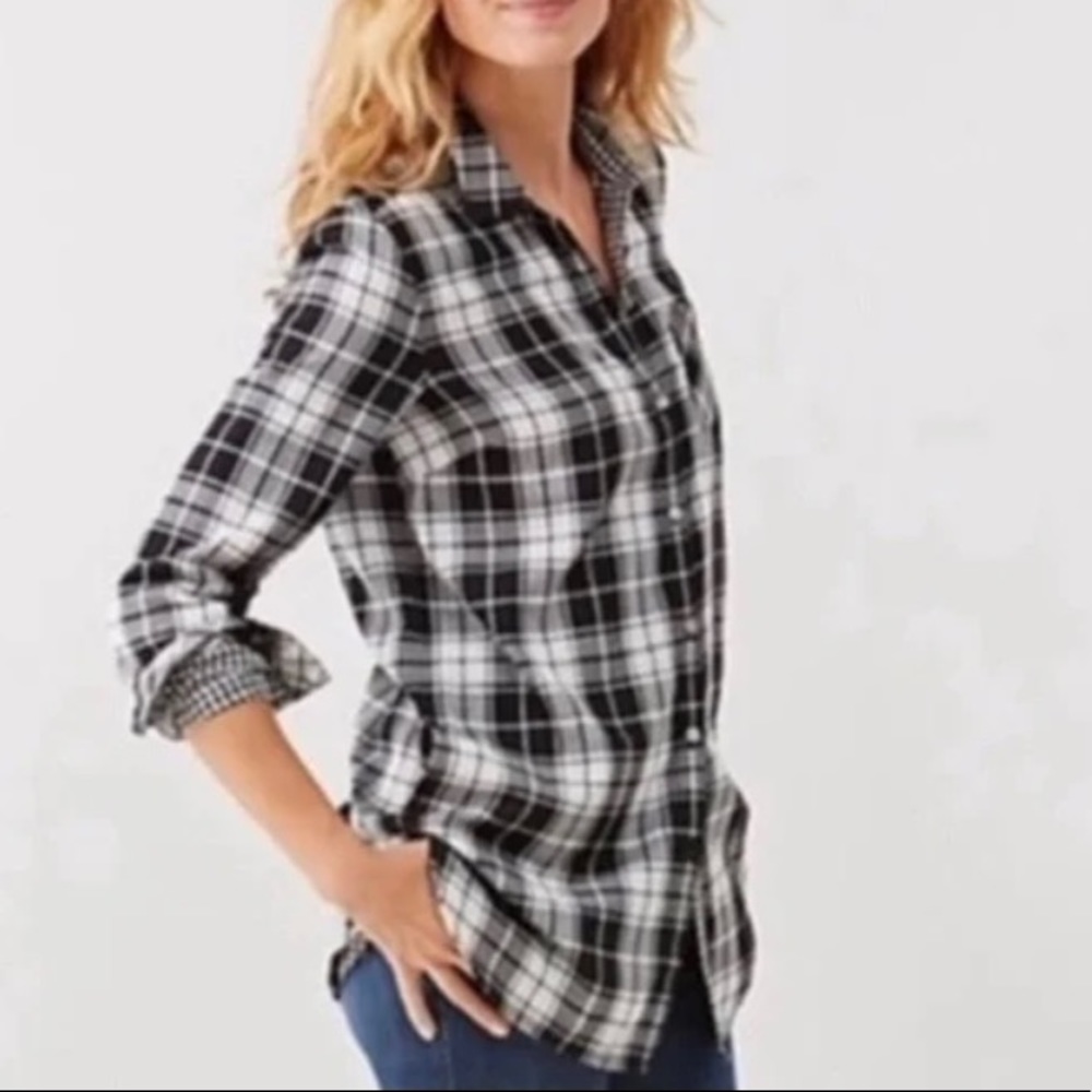 J.Jill Black/White Flannel Button Up Shirt Size XS